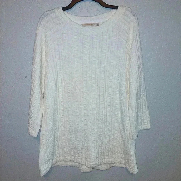 SOFT SURROUNDINGS Goldie Cream Textured Back Button Detail Tunic Top ~ M - Picture 1 of 6